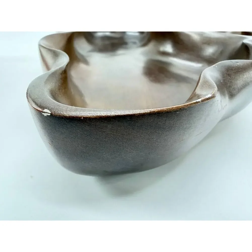 Wood Leaf Shaped Divided Serving Tray 2 Section Platter 2.35 lb